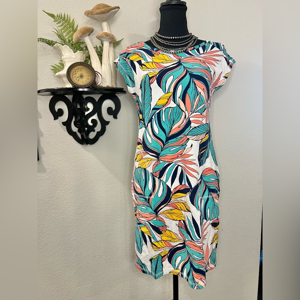 T By Talbots Tropical Floral UPF 50 Coastal Vacation Resort Wear Dress Sz XS